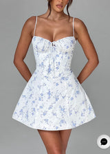 Babyboo Lacey Mini Dress | Blue Ditsy Print (4 Day Hire)