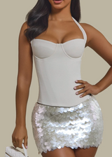 NEW IN - Mars The Label Zadie Corset + Shimmi Sequin Skirt | Off White/ Cream Pearl