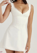 House of CB Tilly Pin Tuck Mini Dress | White (4 Day Hire)