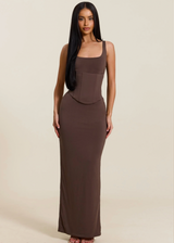 COMING SOON - Mars The Label Sandra Scoop Corset Maxi Dress | Brown